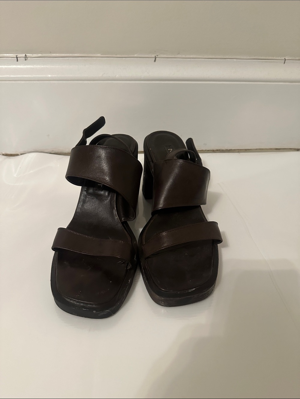 90s Vintage Nine West Dark Brown Leather Sandal Block Heels